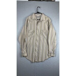Trailblazer Shirt Mens Big LT Beige Striped Long Sleeve Snap Button Western